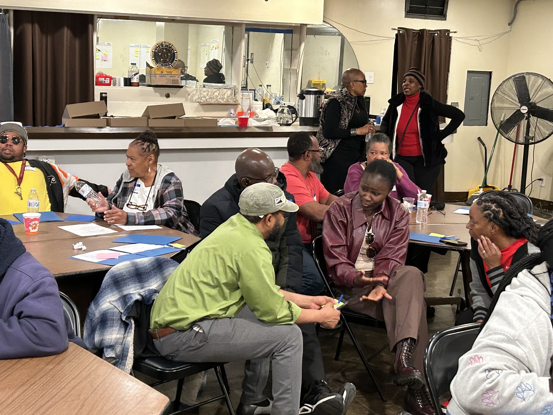 Neighbors gathered for a PA Solidarity Project community meeting